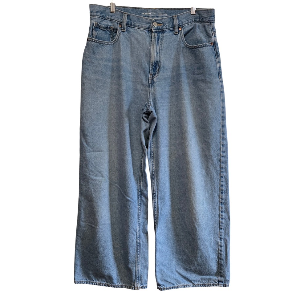 Old Navy Extra High Rise Baggy Wide Leg Jeans Light Wash Blue Denim Size 14